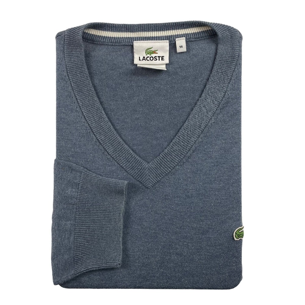 Lacoste Blue Cotton V Neck Big & Tall Mens Sweater Size 9R 3XL Pullover
